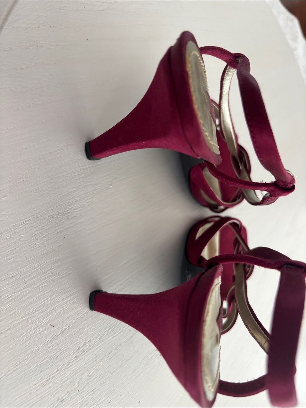 Nine West Burgundy Satin Strappy Slingback Heels - Picture 3 of 4